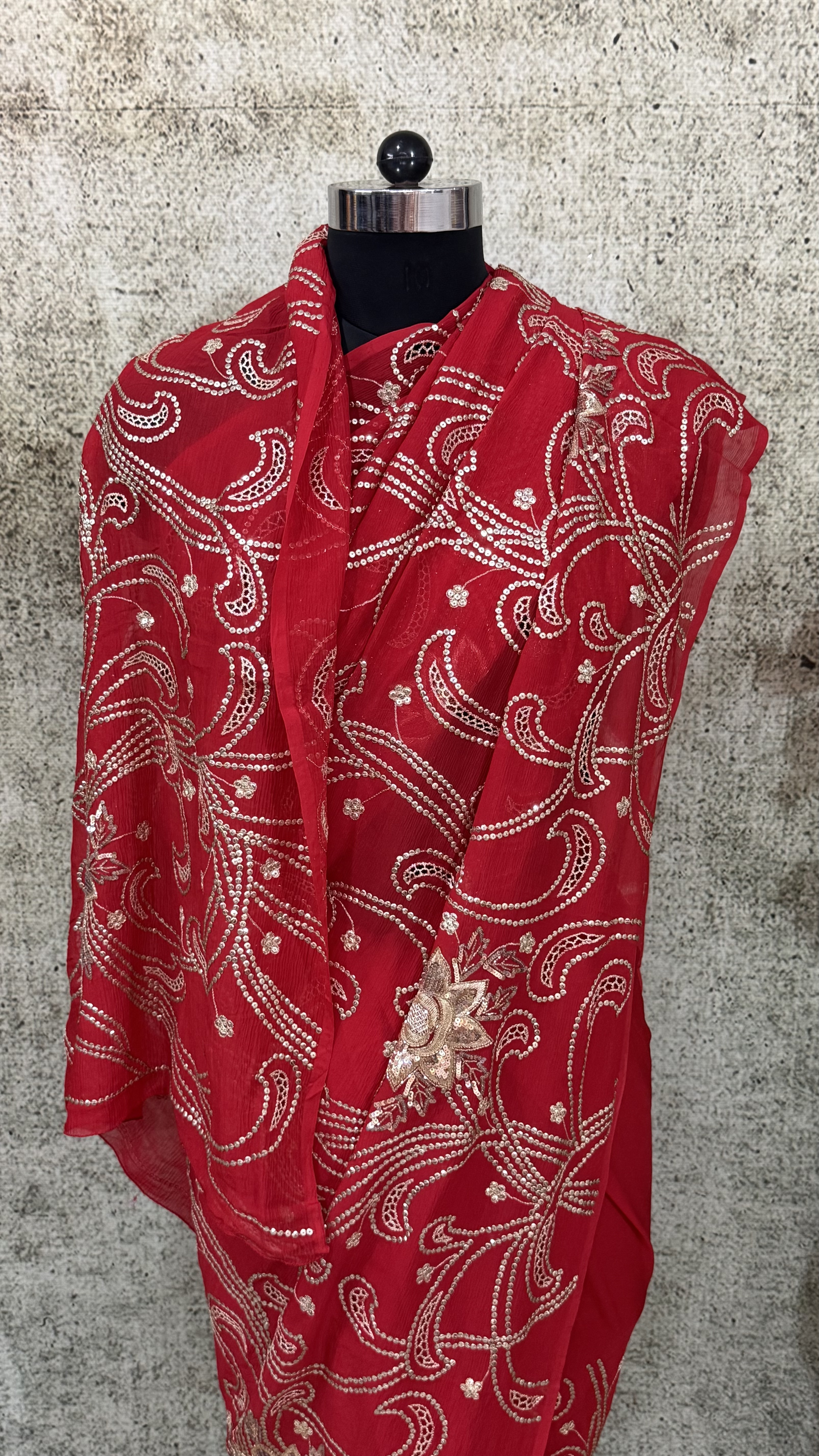 Red Cutwork Sequin Jaal - Image 2