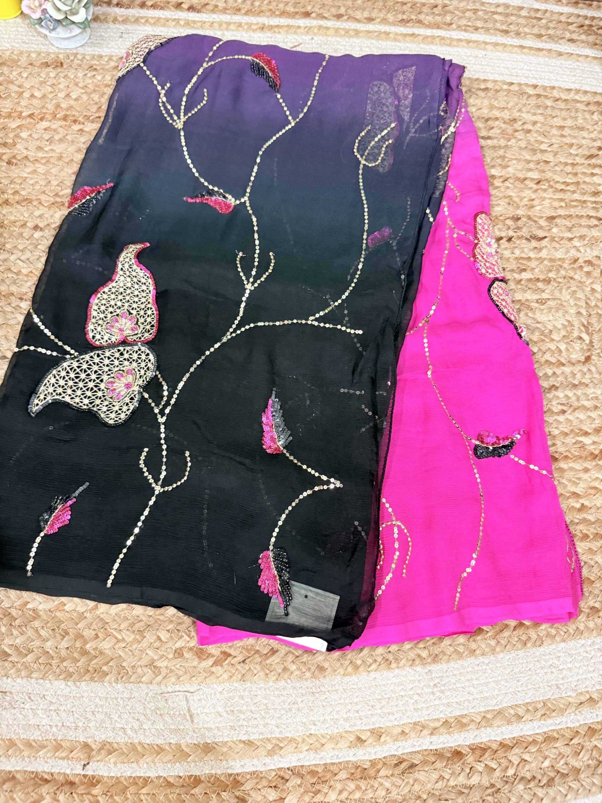 Black & Hot Pink Cutwork Chiffon - Image 3