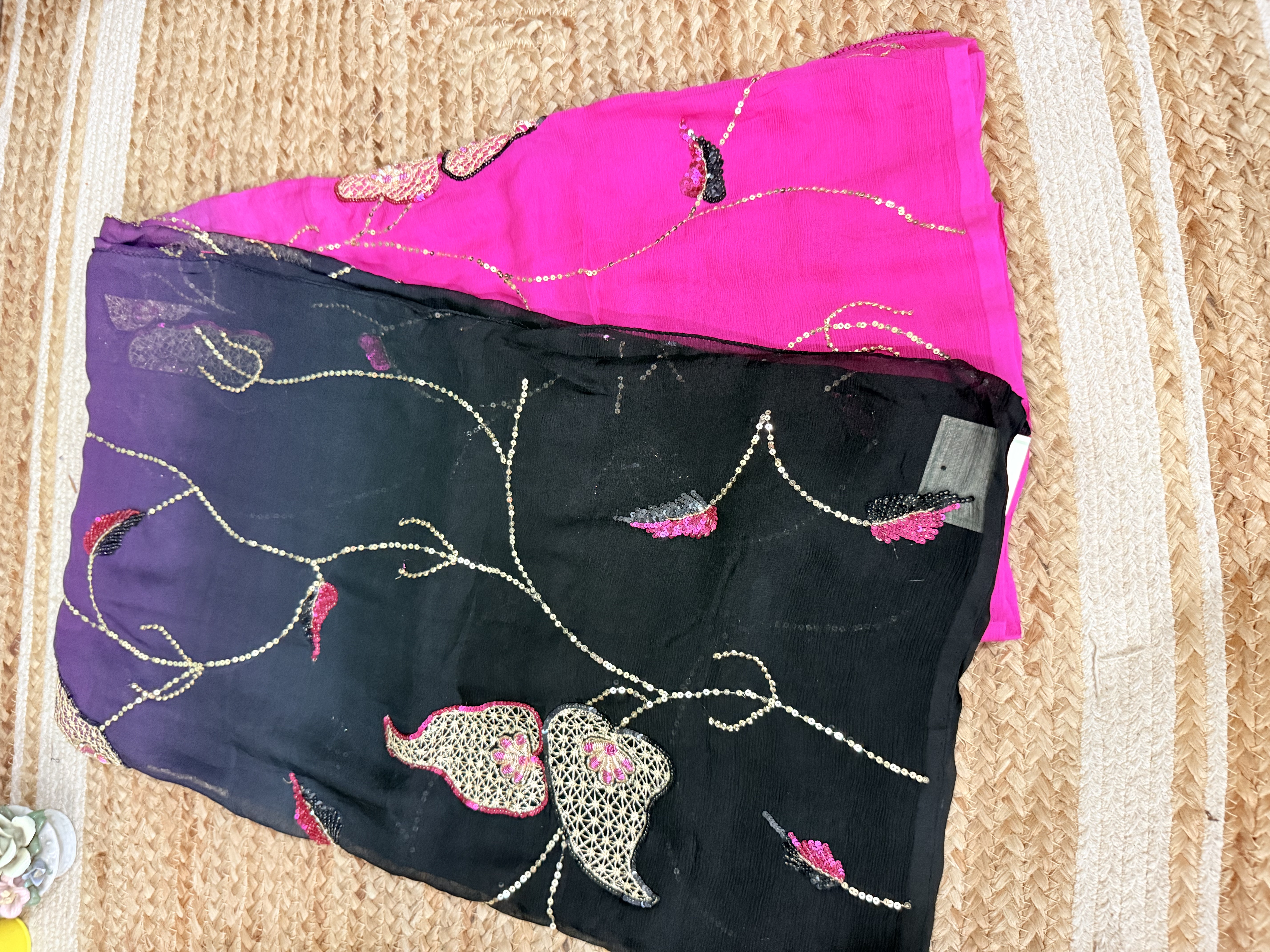 Black & Hot Pink Cutwork Chiffon - Image 3