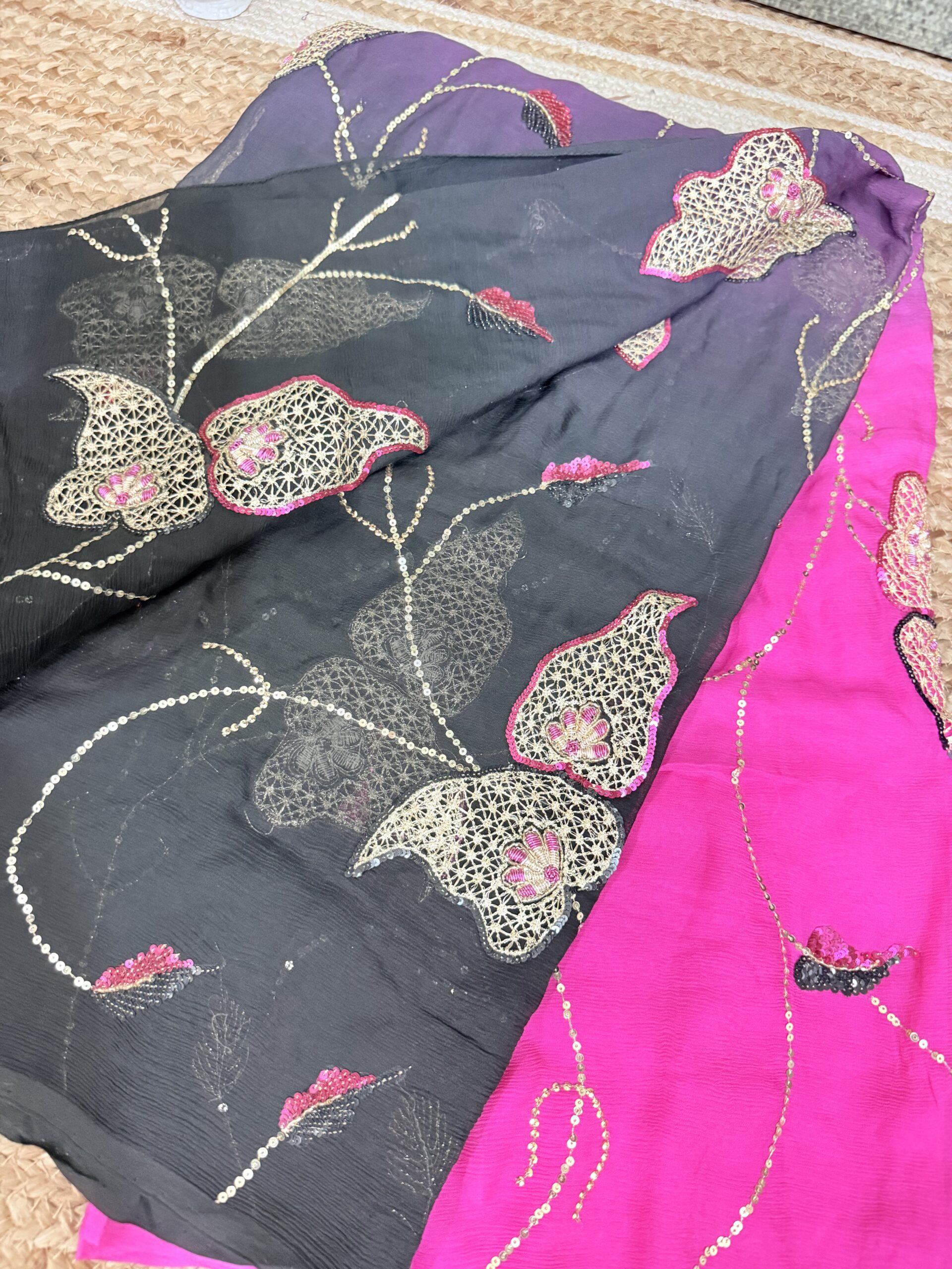 Black & Hot Pink Cutwork Chiffon - Image 4