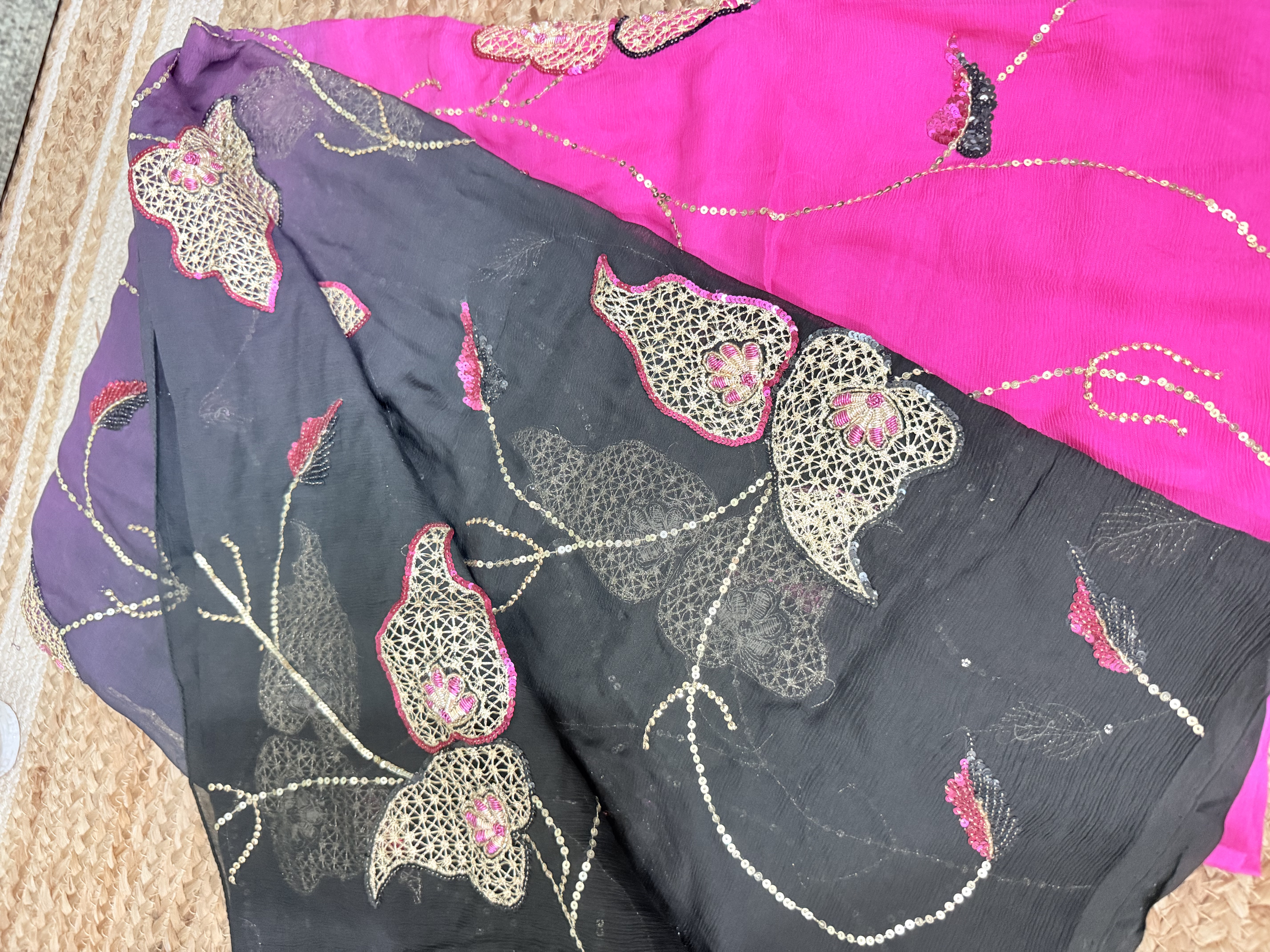 Black & Hot Pink Cutwork Chiffon - Image 4