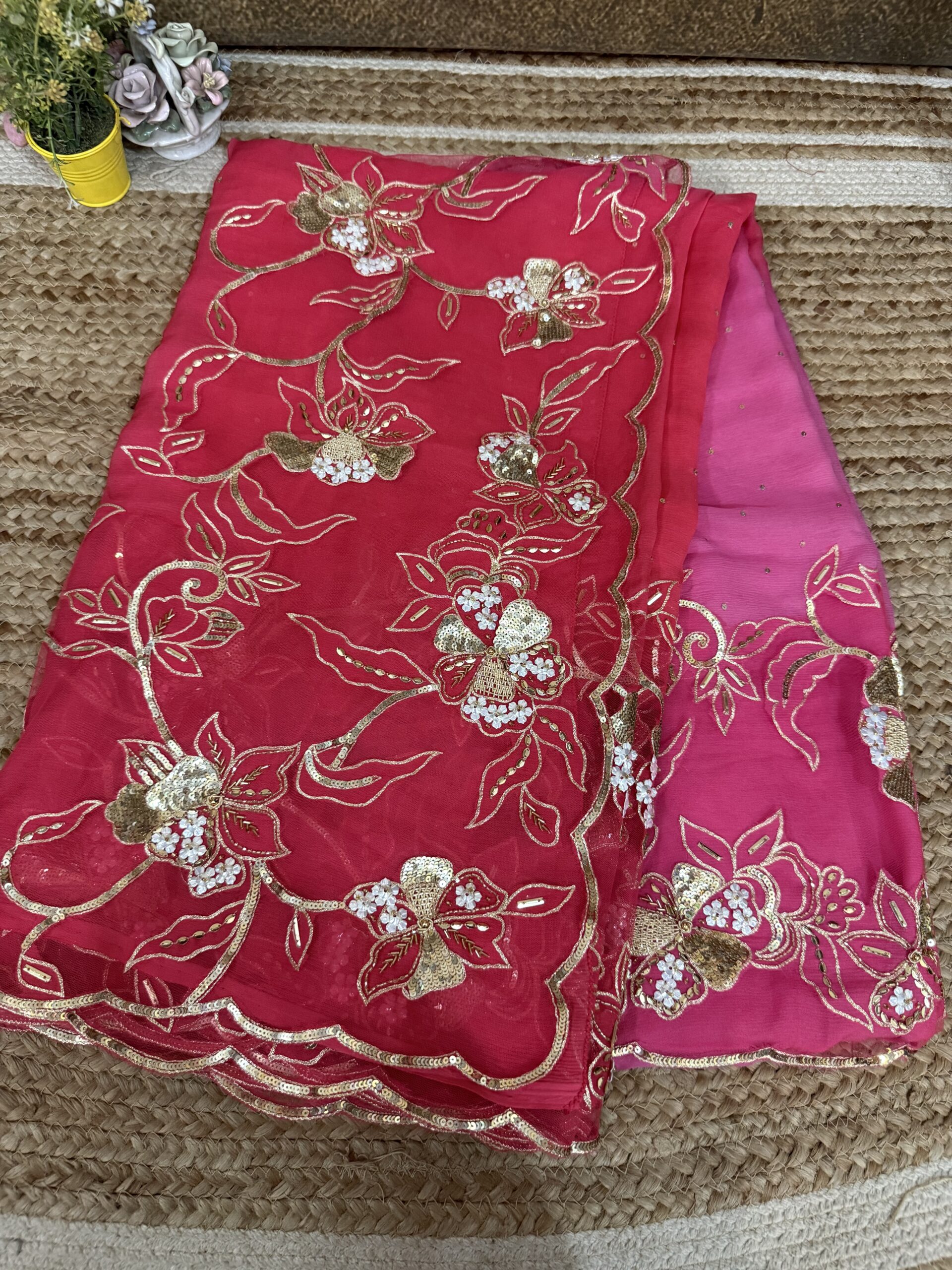 Rani Net Applique Saree - Image 2