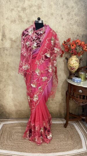 Rani Net Applique Saree