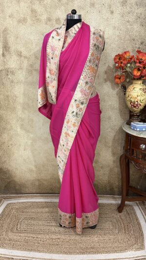 Pink Antique Border Saree