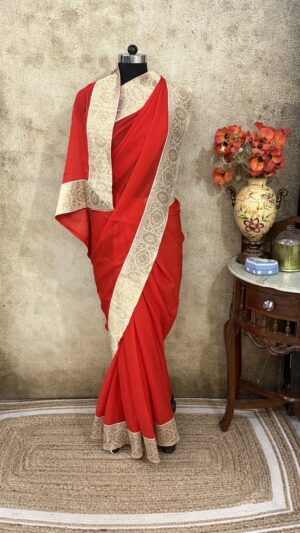 Red Antique Border Saree