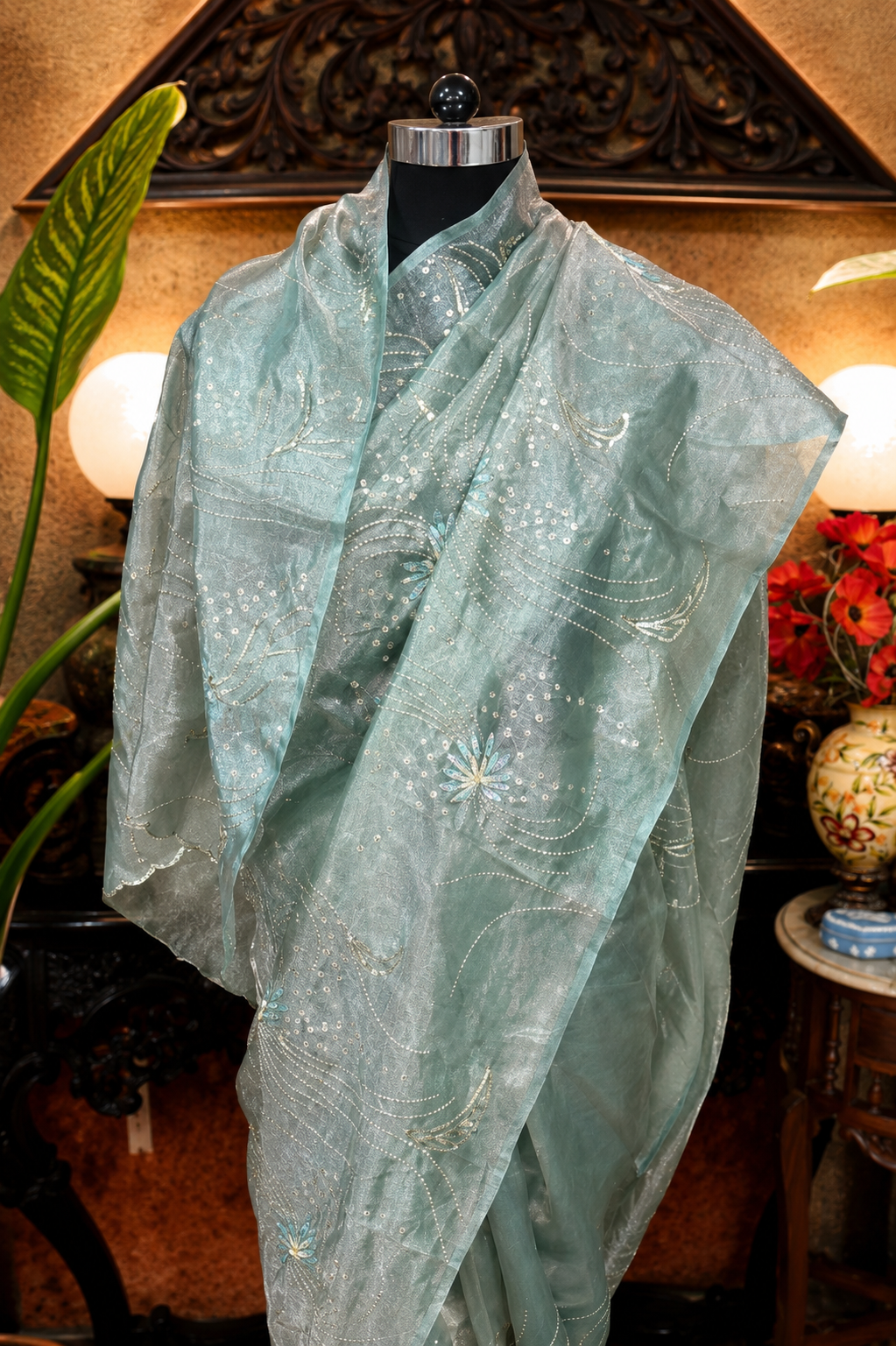 Mint Sage tissue saree - Image 2