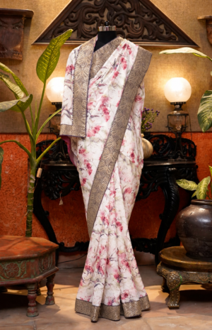 Off-White Floral Printed Antique Border