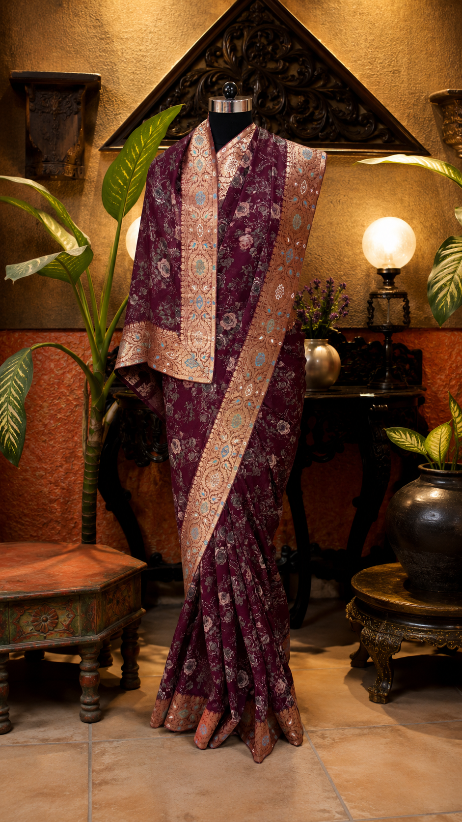 Royal Wine Printed Antique Border