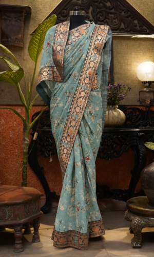 Sage Blue Printed Antique Border