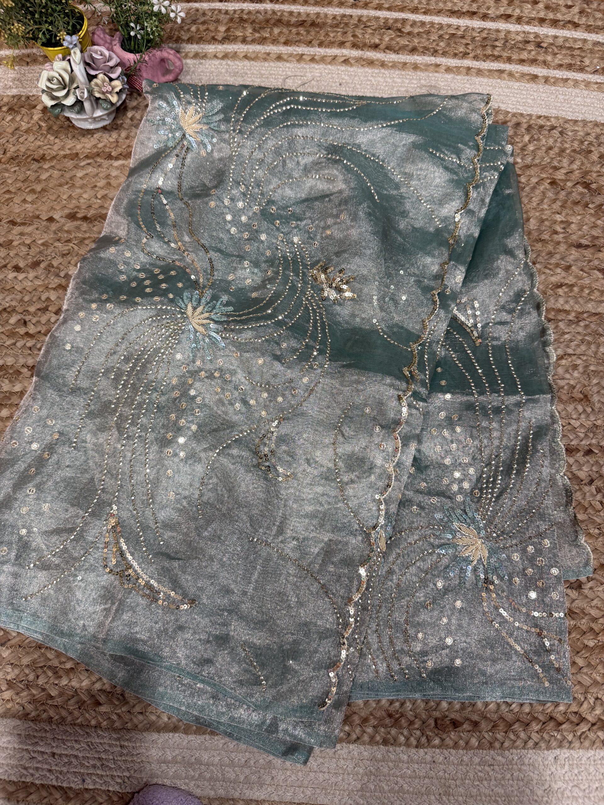 Mint Sage tissue saree - Image 4