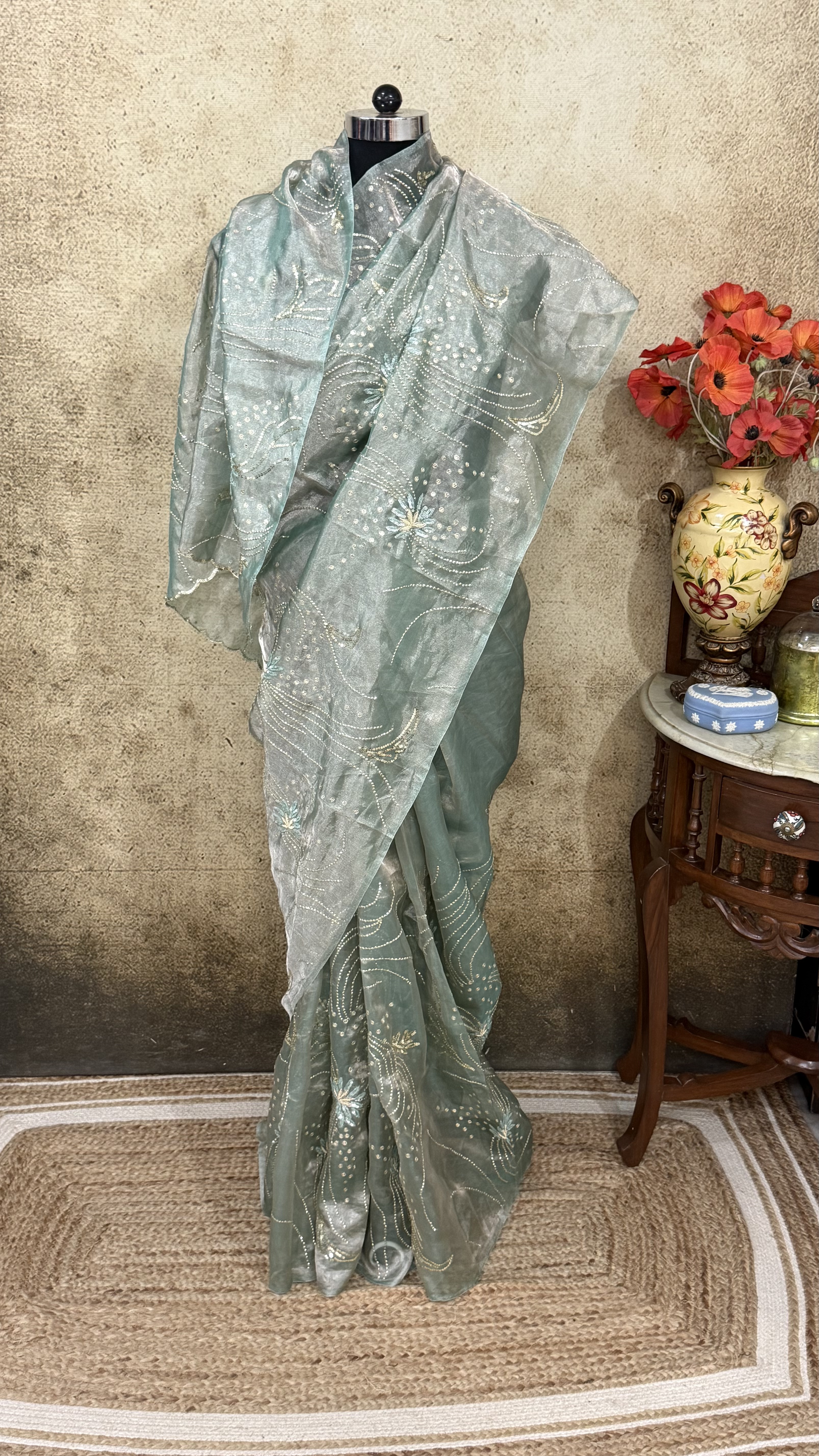 Mint Sage tissue saree - Image 3