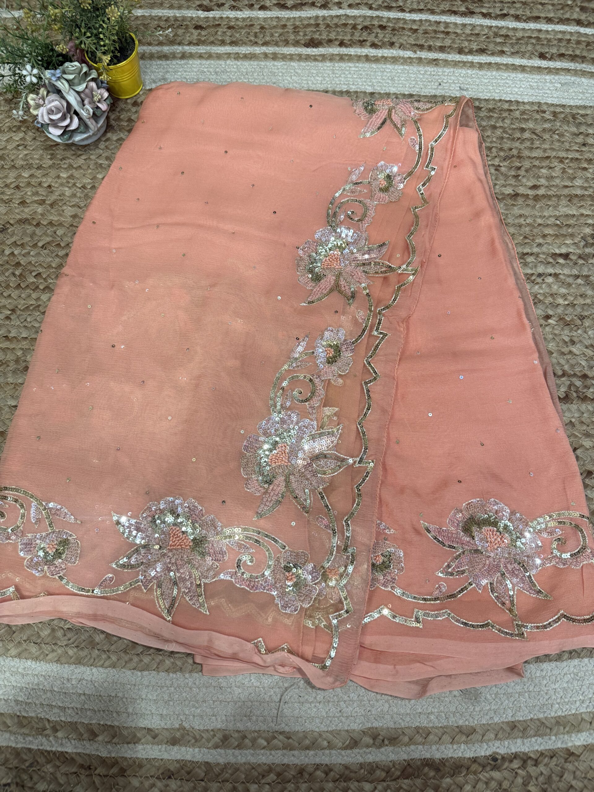 Peach Floral Net Appliqué - Image 4