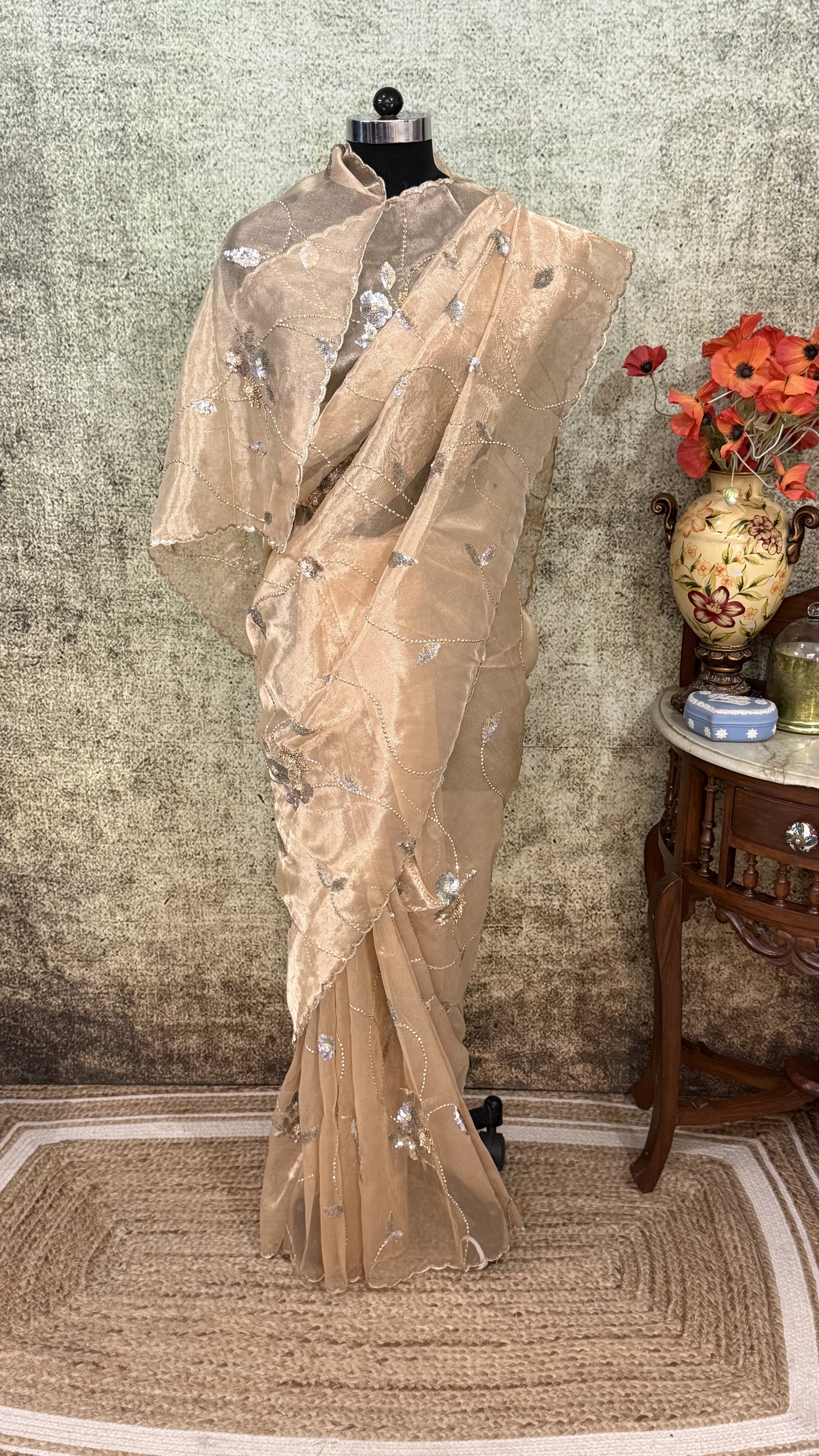 Champagne Sitara Tissue Saree - Image 2